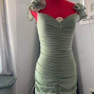 Zara Green Ruched Bodycon Mini Dress